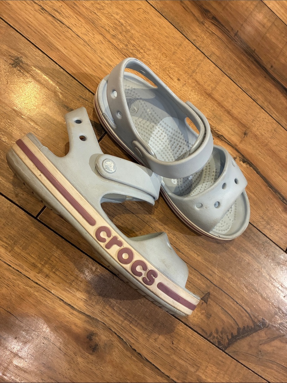 CROCS Kids Light Gray Sandal with Purple Accent